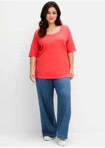 sheego Große Größen Rippshirt mit weitem Rundhalsausschnitt, hummer, Größe 48/50 - Damen