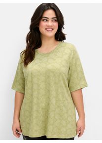 sheego Gro&szlig;e Gr&ouml;&szlig;en Rundhalsshirt mit tonigem Jacquardmuster, schilf, Gr&ouml;&szlig;e 52/54 - Damen