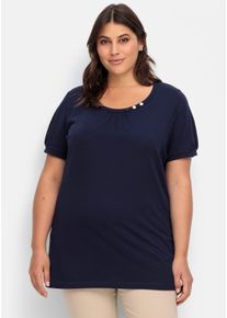 sheego Große Größen Longshirt mit gerafftem Ausschnitt, marine, Größe 46 - Damen