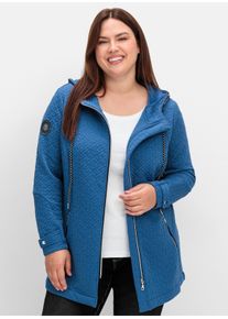 sheego Gro&szlig;e Gr&ouml;&szlig;en Shirtjacke in strukturierter Qualit&auml;t, kontrastfarbene Details, jeansblau, Gr&ouml;&szlig;e 48 - Damen