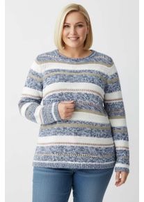 sheego Gro&szlig;e Gr&ouml;&szlig;en Strickpullover mit Streifen-Muster, blau-ecru-gestreift, Gr&ouml;&szlig;e 52 - Damen
