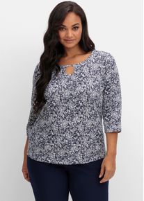 sheego Große Größen Print-Shirt mit Ausschnitt mit Schlitz, marine-bedruckt, Größe 48 - Damen