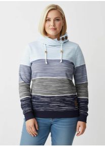 sheego Große Größen Sweatshirt mit Zierknöpfen am Kragen, marine-hellblau-bedruckt, Größe 46 - Damen