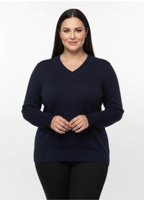 sheego Große Größen V-Ausschnitt-Pullover aus Feinstrick, marine, Größe 36 - Damen