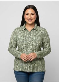 sheego Große Größen Poloshirt mit Knopfleiste, khaki-steingrau-bedruckt, Größe 46 - Damen