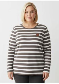 sheego Große Größen Shirt im Ringelmuster, dunkeltaupe-weiß-geringelt, Größe 40 - Damen