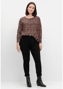 sheego Große Größen Langarmshirt mit Blüten-Dessin, schwarz-rostrot-bedruckt, Größe 38 - Damen