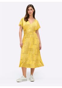 sheego Große Größen Jerseykleid mit Flügel-Ärmeln, sonnengelb-champagner-bedruckt, Größe 50 - Damen
