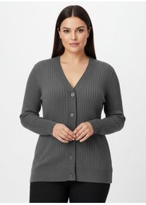 sheego Große Größen Strickjacke in Ripp-Optik, anthrazit, Größe 44 - Damen
