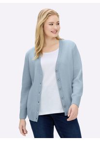 sheego Gro&szlig;e Gr&ouml;&szlig;en Strickjacke mit farblich abgestimmten Kn&ouml;pfen, eisblau, Gr&ouml;&szlig;e 52 - Damen