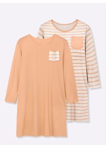 w&auml;schepur sheego Gro&szlig;e Gr&ouml;&szlig;en Sleepshirts im Baumwoll-Mix, apricot + apricot-ecru-gestreift, Gr&ouml;&szlig;e 48/50 - Damen