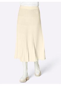 Strickrock CREATION L PREMIUM, Damen, Gr. 46, beige (ecru), 100% Schurwolle, unifarben, wadenlang, R&ouml;cke Strickrock