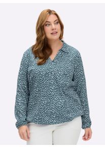 sheego Gro&szlig;e Gr&ouml;&szlig;en Langarmshirt mit Gummib&uuml;ndchen, bedruckt, petrol-wei&szlig;-bedruckt, Gr&ouml;&szlig;e 48 - Damen
