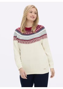 sheego Große Größen Norwegerpullover aus reiner Baumwolle, ecru-kirsche-gemustert, Größe 44 - Damen