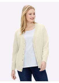 sheego Gro&szlig;e Gr&ouml;&szlig;en Strickjacke mit farblich abgestimmten Kn&ouml;pfen, wollwei&szlig;, Gr&ouml;&szlig;e 46 - Damen