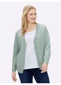 sheego Gro&szlig;e Gr&ouml;&szlig;en Strickjacke mit farblich abgestimmten Kn&ouml;pfen, kalkmint, Gr&ouml;&szlig;e 52 - Damen