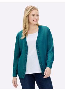 sheego Gro&szlig;e Gr&ouml;&szlig;en Strickjacke mit farblich abgestimmten Kn&ouml;pfen, petrol, Gr&ouml;&szlig;e 52 - Damen