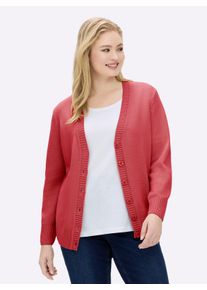 sheego Gro&szlig;e Gr&ouml;&szlig;en Strickjacke mit farblich abgestimmten Kn&ouml;pfen, korallenrot, Gr&ouml;&szlig;e 50 - Damen