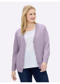 sheego Gro&szlig;e Gr&ouml;&szlig;en Strickjacke mit farblich abgestimmten Kn&ouml;pfen, flieder, Gr&ouml;&szlig;e 46 - Damen