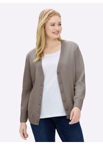 sheego Gro&szlig;e Gr&ouml;&szlig;en Strickjacke mit farblich abgestimmten Kn&ouml;pfen, taupe-meliert, Gr&ouml;&szlig;e 50 - Damen