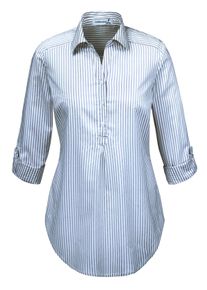 sheego Gro&szlig;e Gr&ouml;&szlig;en Gestreifte Bluse in Tunikaform, blau-gestreift, Gr&ouml;&szlig;e 52 - Damen