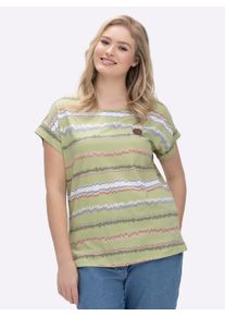 sheego Große Größen Print-Shirt mit Ziernähten, geringelt, lindgrün-ecru-bedruckt, Größe 40 - Damen