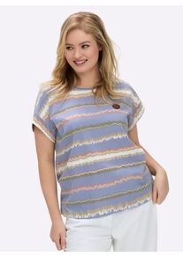 sheego Große Größen Print-Shirt mit Ziernähten, geringelt, taubenblau-ecru-bedruckt, Größe 48 - Damen