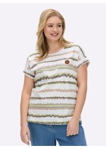 sheego Große Größen Print-Shirt mit Ziernähten, geringelt, ecru-khaki-bedruckt, Größe 50 - Damen