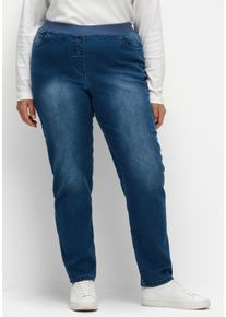 sheego Gro&szlig;e Gr&ouml;&szlig;en Schlupfjeans mit geripptem Strick-Dehnbund, blue-stone-washed, Gr&ouml;&szlig;e 225 - Damen