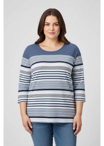 sheego Gro&szlig;e Gr&ouml;&szlig;en Ringelshirt mit 3/4-&Auml;rmeln, jeansblau-ecru-geringelt, Gr&ouml;&szlig;e 52 - Damen