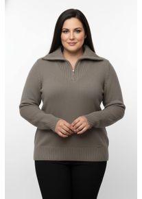 sheego Gro&szlig;e Gr&ouml;&szlig;en Troyer mit breiten Rippabschl&uuml;ssen, taupe-meliert, Gr&ouml;&szlig;e 48 - Damen