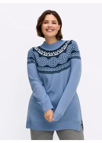 sheego Gro&szlig;e Gr&ouml;&szlig;en Longpullover mit Norwegermuster, bleu-dunkelblau, Gr&ouml;&szlig;e 56 - Damen