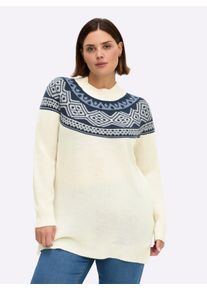 sheego Gro&szlig;e Gr&ouml;&szlig;en Longpullover mit Norwegermuster, ecru-dunkelblau, Gr&ouml;&szlig;e 44 - Damen