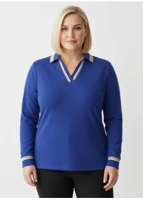sheego Große Größen Poloshirt mit Kontrast-Akzenten, royalblau-sand-gemustert, Größe 48 - Damen