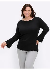 sheego Gro&szlig;e Gr&ouml;&szlig;en Strickpullover mit Wellenkanten, schwarz, Gr&ouml;&szlig;e 52 - Damen