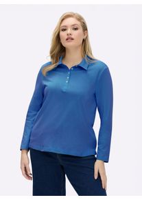 sheego Große Größen Langarm-Poloshirt in reiner Baumwoll-Qualität, blau, Größe 40 - Damen