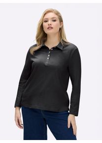 sheego Große Größen Langarm-Poloshirt in reiner Baumwoll-Qualität, schwarz, Größe 44 - Damen