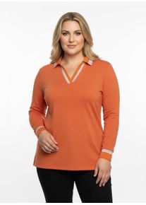 sheego Große Größen Poloshirt mit Kontrast-Akzenten, orange-sand-gemustert, Größe 36 - Damen