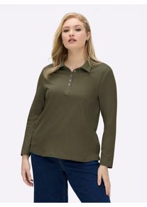 sheego Große Größen Langarm-Poloshirt in reiner Baumwoll-Qualität, oliv, Größe 46 - Damen