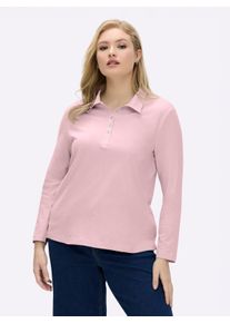 sheego Große Größen Langarm-Poloshirt in reiner Baumwoll-Qualität, rosé, Größe 44 - Damen