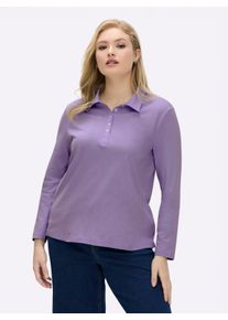 sheego Große Größen Langarm-Poloshirt in reiner Baumwoll-Qualität, lavendel, Größe 42 - Damen