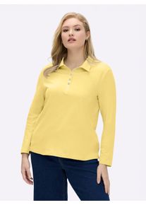 sheego Große Größen Langarm-Poloshirt in reiner Baumwoll-Qualität, gelb, Größe 52 - Damen