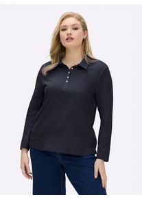 sheego Große Größen Langarm-Poloshirt in reiner Baumwoll-Qualität, marine, Größe 36 - Damen