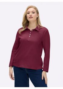 sheego Große Größen Langarm-Poloshirt in reiner Baumwoll-Qualität, bordeaux, Größe 40 - Damen