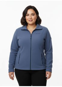 sheego Gro&szlig;e Gr&ouml;&szlig;en Fleecejacke mit Stickerei, jeansblau, Gr&ouml;&szlig;e 54 - Damen