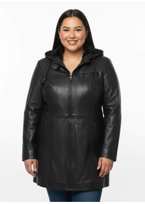 sheego Gro&szlig;e Gr&ouml;&szlig;en Lederjacke mit abnehmbarer Kapuze, schwarz, Gr&ouml;&szlig;e 52 - Damen