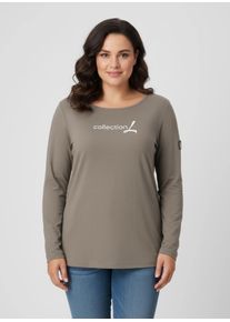 sheego Große Größen Langarmshirt mit Schriftzug, taupe, Größe 48 - Damen