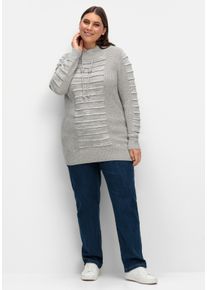 sheego Große Größen Longpullover mit Struktur-Partien, steingrau-weiß-meliert, Größe 44 - Damen