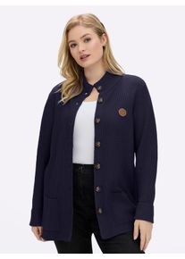 sheego Große Größen Longstrickjacke mit Stehkragen, marine, Größe 44 - Damen