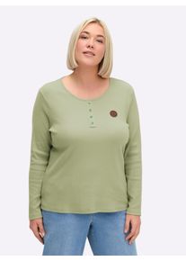 sheego Große Größen Langarmshirt mit Zierknopfleiste, lindgrün, Größe 50 - Damen